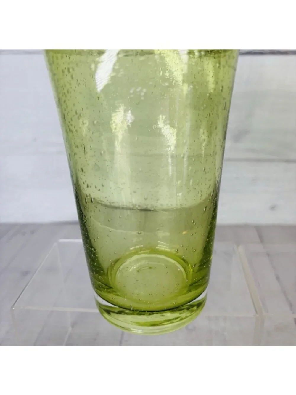 Hand-Blown Weighted Base Flared Artisan Mexico Lime Green Glass Tumbler Set of 5